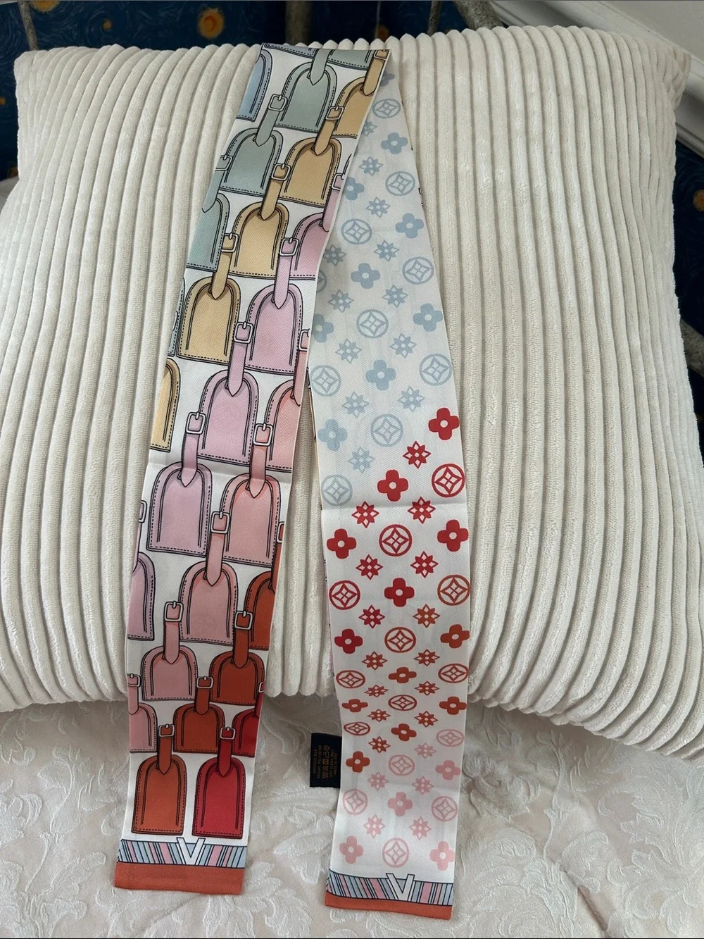 Silk Feeling Polyester Scarf or Twilly - Multi Color Pastel Accents